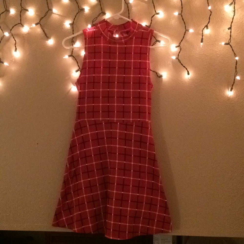 Red plaid Forever 21 sleeveless skater dress, M